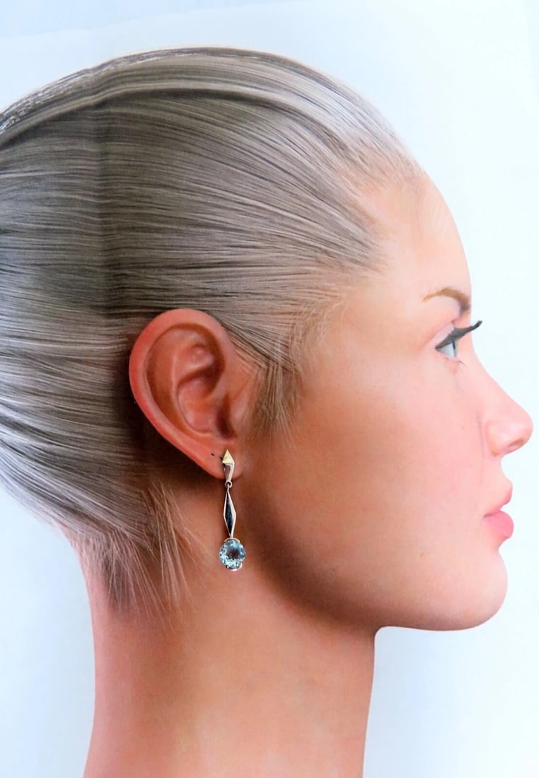 2.00ct Natural Blue Topaz Dangle Earrings 14kt Gold** - 4