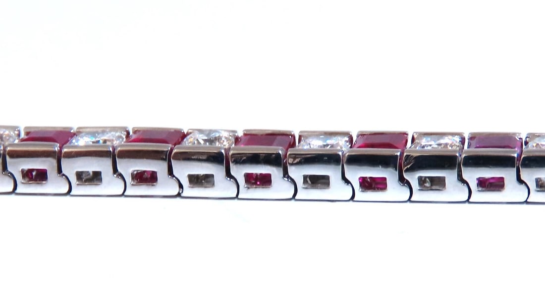 10.03ct Natural Ruby Diamonds Alternating Channel Line Bracelet 14kt** - 4