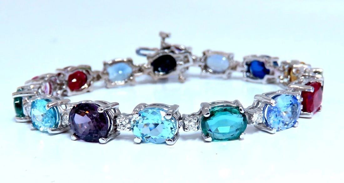 20.68ct Sapphire Tanzanite Aquamarine Tourmaline Emerald Zircon Bracelet 14kt** (1 of 12)
