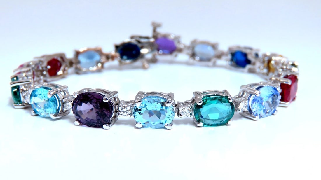 20.68ct Sapphire Tanzanite Aquamarine Tourmaline Emerald Zircon Bracelet 14kt** - 7