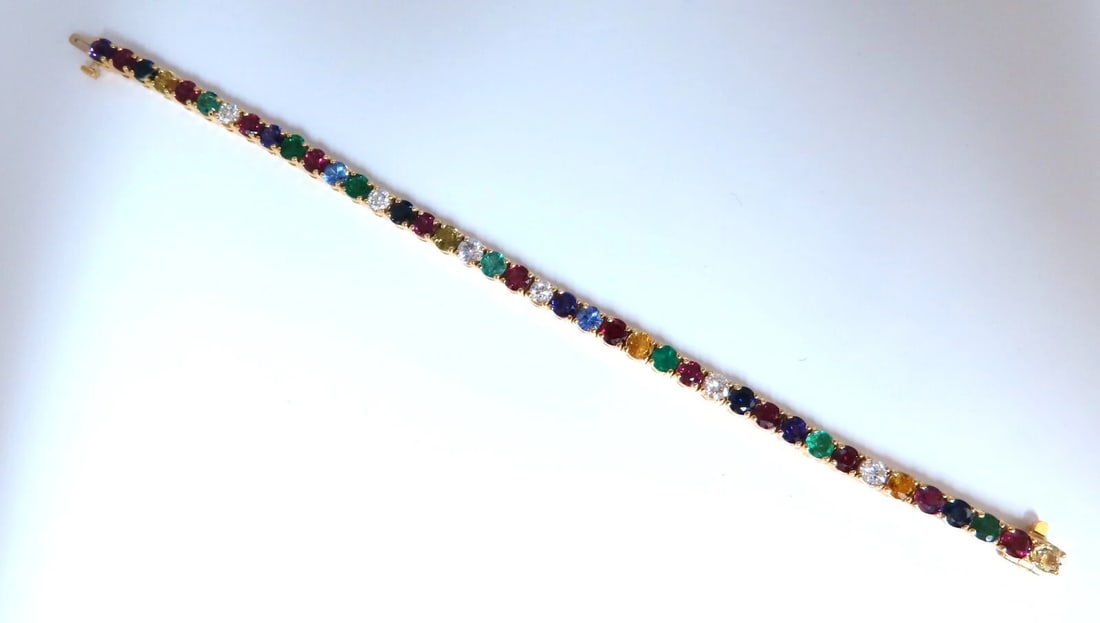 11.80ct Natural Sapphire Ruby Emerald Amethyst Tennis Bracelet 14kt Gem Line** - 9