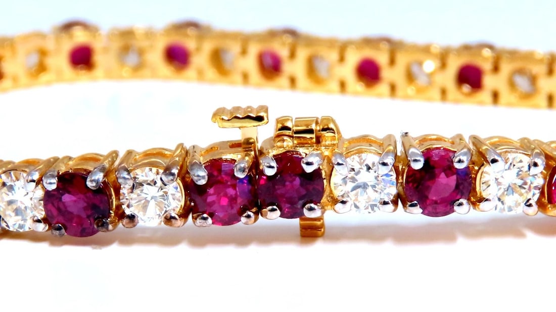 14.05ct Natural Ruby Diamonds Alternating Tennis Bracelet 14kt Gold Classic** - 3