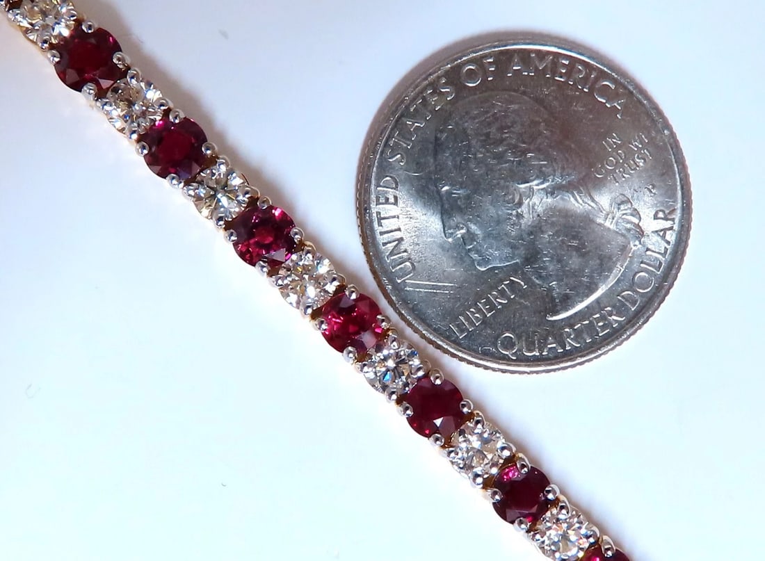 14.05ct Natural Ruby Diamonds Alternating Tennis Bracelet 14kt Gold Classic** - 5