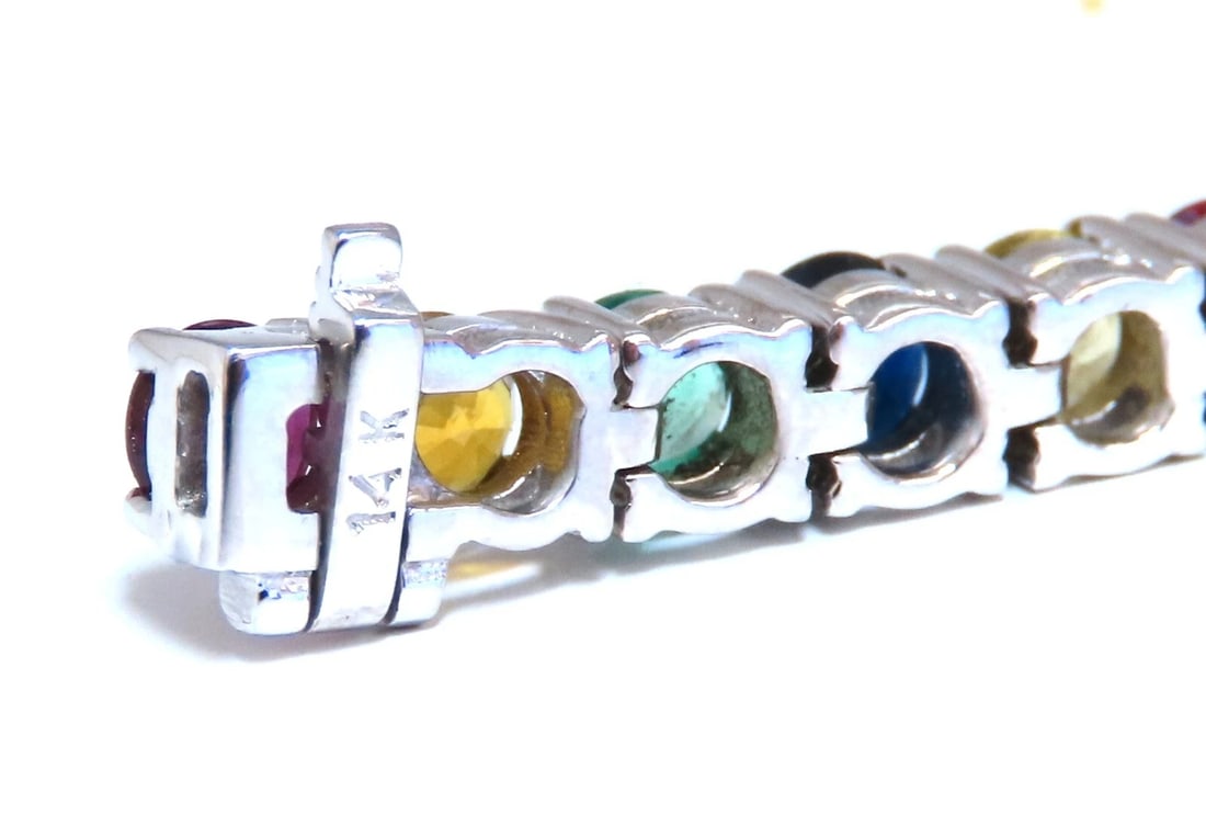 14.50ct Natural Sapphire Ruby Emerald Diamond Tennis Bracelet 14kt. Gem Line** - 3