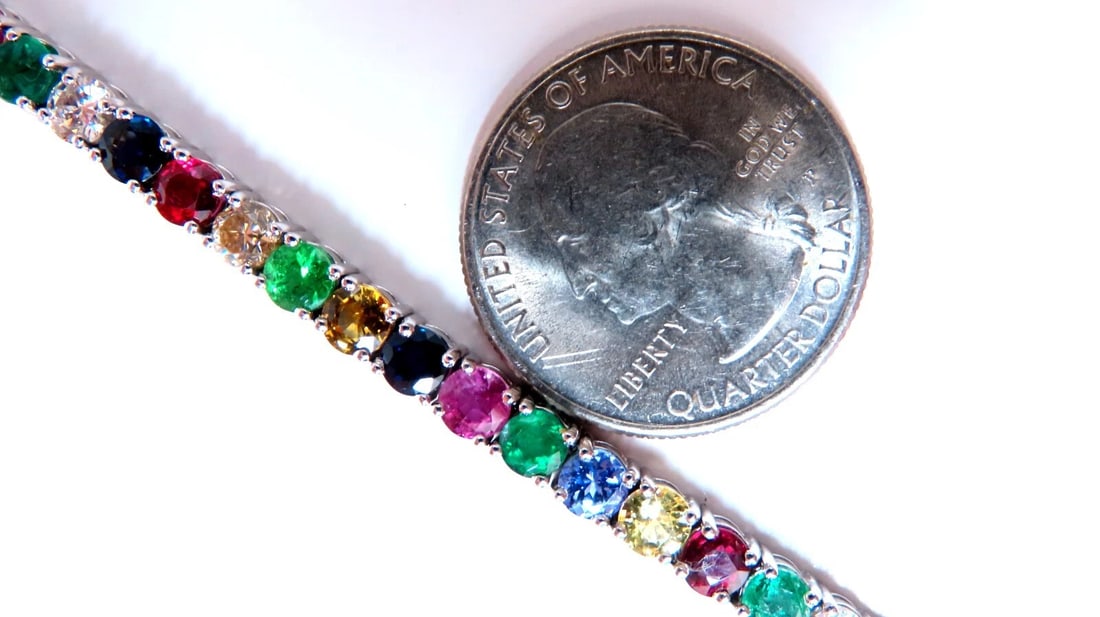 14.50ct Natural Sapphire Ruby Emerald Diamond Tennis Bracelet 14kt. Gem Line** - 6