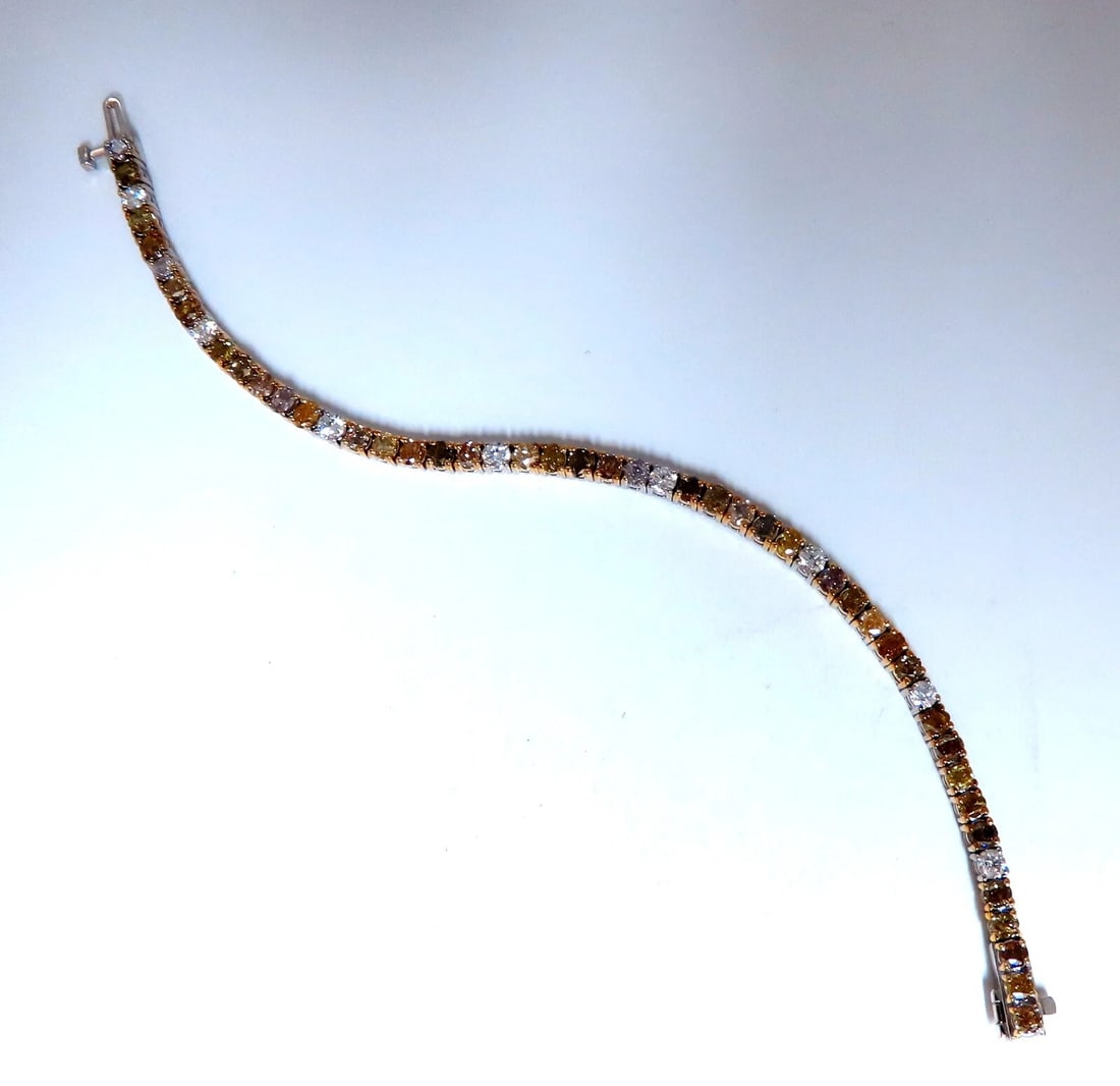 7.26ct Natural Yellow orange pink brown fancy color diamonds bracelet 14kt** - 4