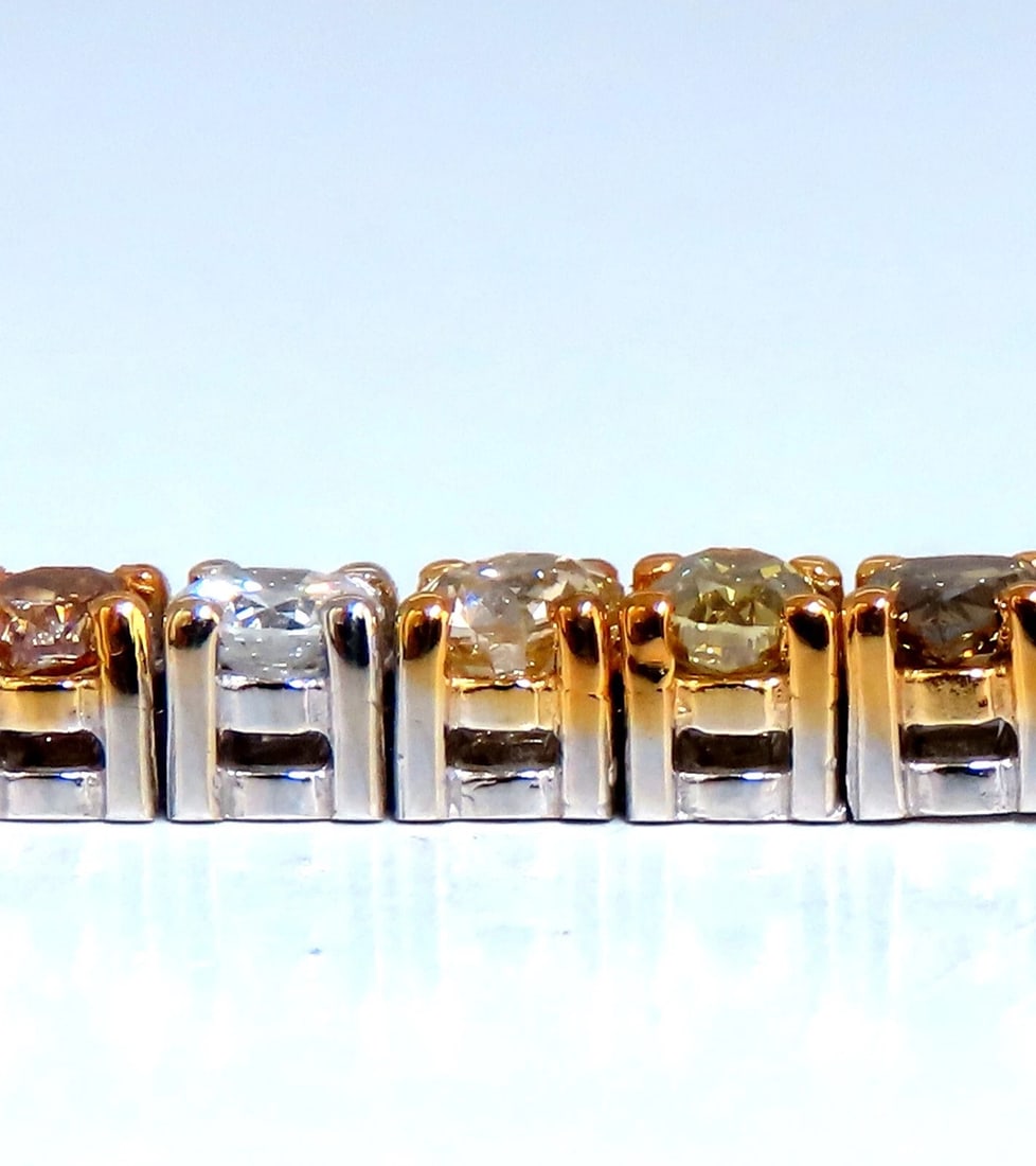 7.26ct Natural Yellow orange pink brown fancy color diamonds bracelet 14kt** - 5
