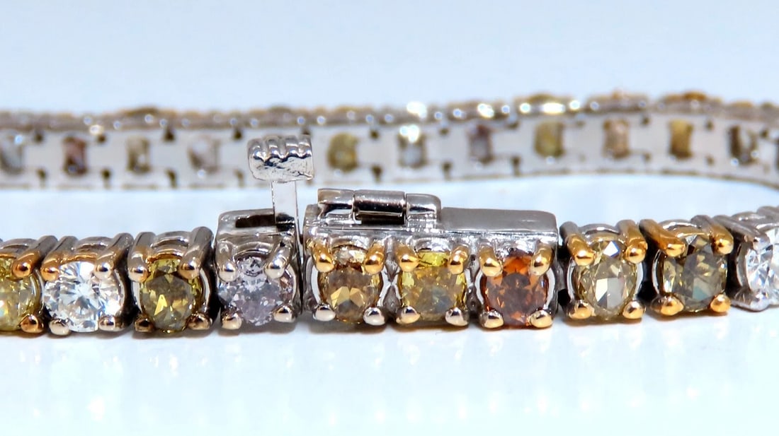 7.26ct Natural Yellow orange pink brown fancy color diamonds bracelet 14kt** - 7