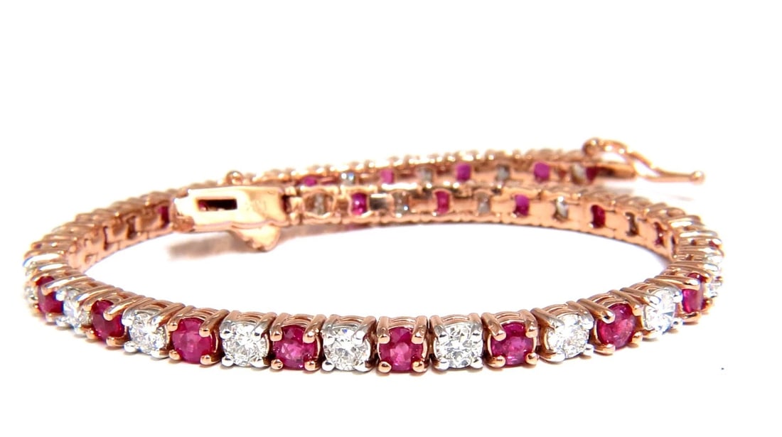 6.51ct vivid red natural ruby diamonds alternating tennis bracelet 14kt** - 2
