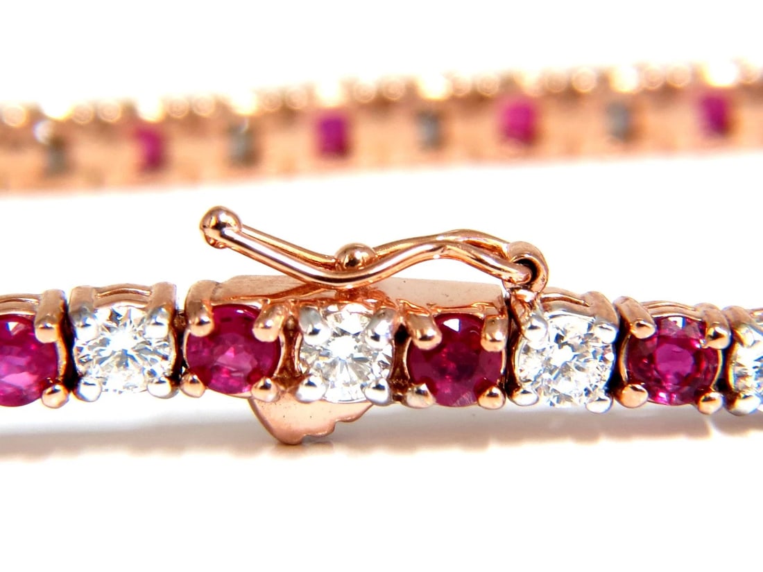 6.51ct vivid red natural ruby diamonds alternating tennis bracelet 14kt** - 4