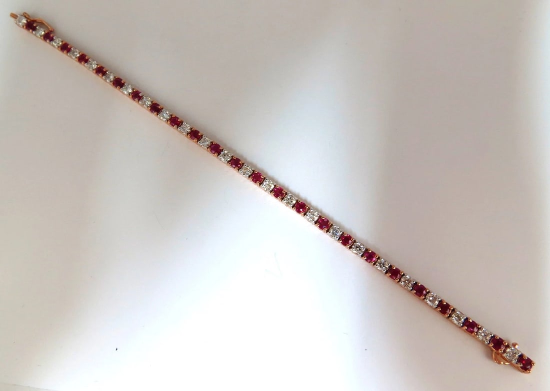 6.51ct vivid red natural ruby diamonds alternating tennis bracelet 14kt** - 5