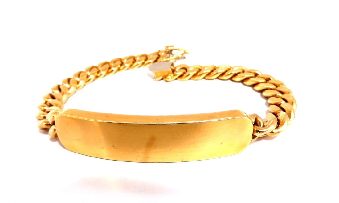 Curb Link ID Tag Bracelet 18kt gold 8 inch 50.5 Grams** (1 of 10)