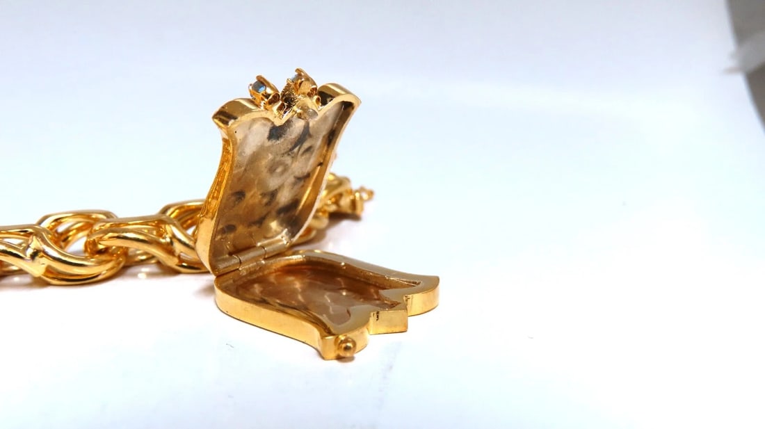 14kt Gold 6 Charm Functional Bracelet Sun Dog Windmill Frame Lilly 104gr** - 3