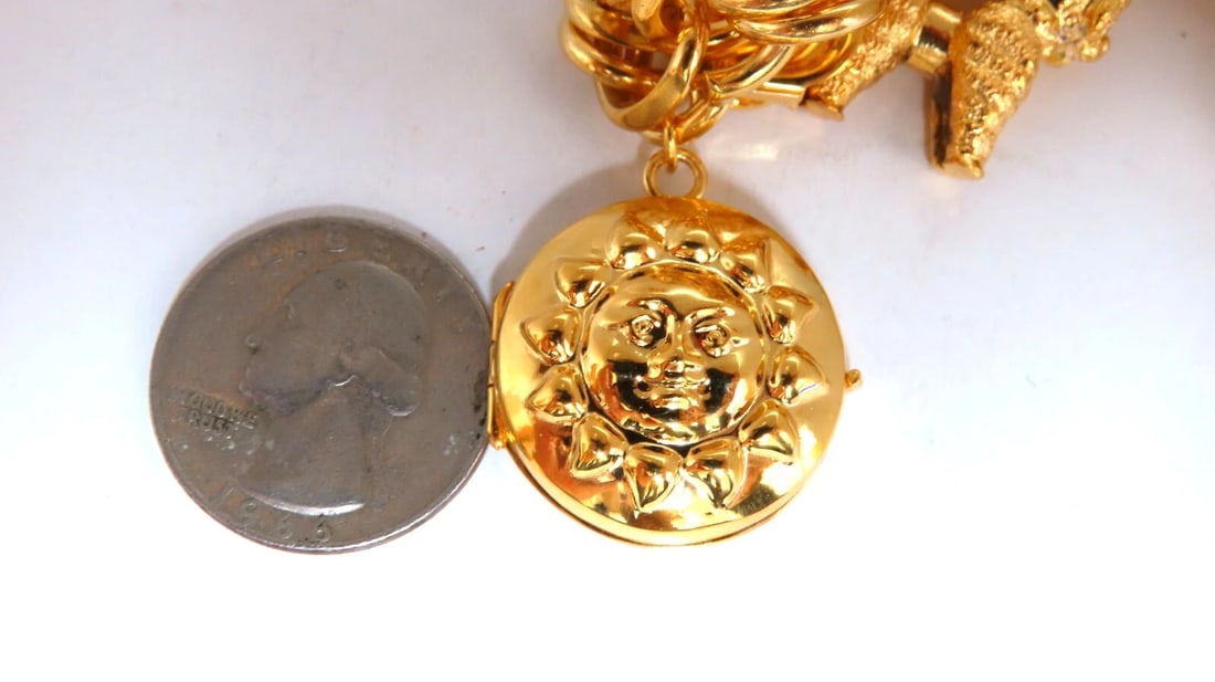 14kt Gold 6 Charm Functional Bracelet Sun Dog Windmill Frame Lilly 104gr** - 5