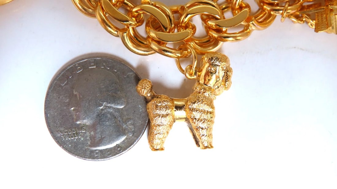 14kt Gold 6 Charm Functional Bracelet Sun Dog Windmill Frame Lilly 104gr** - 6