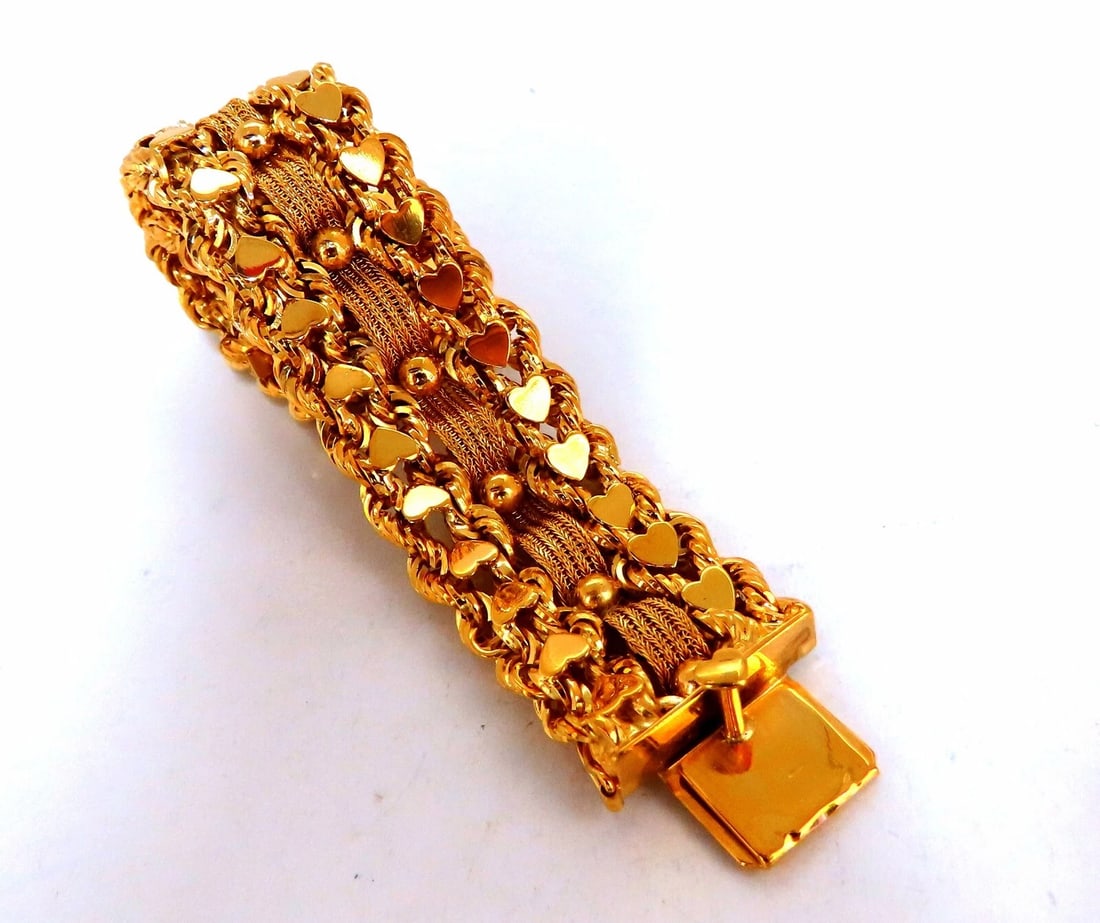 14kt Gold Hearts Rope & Tassel Vintage Hand winded Intricate Bracelet** - 8