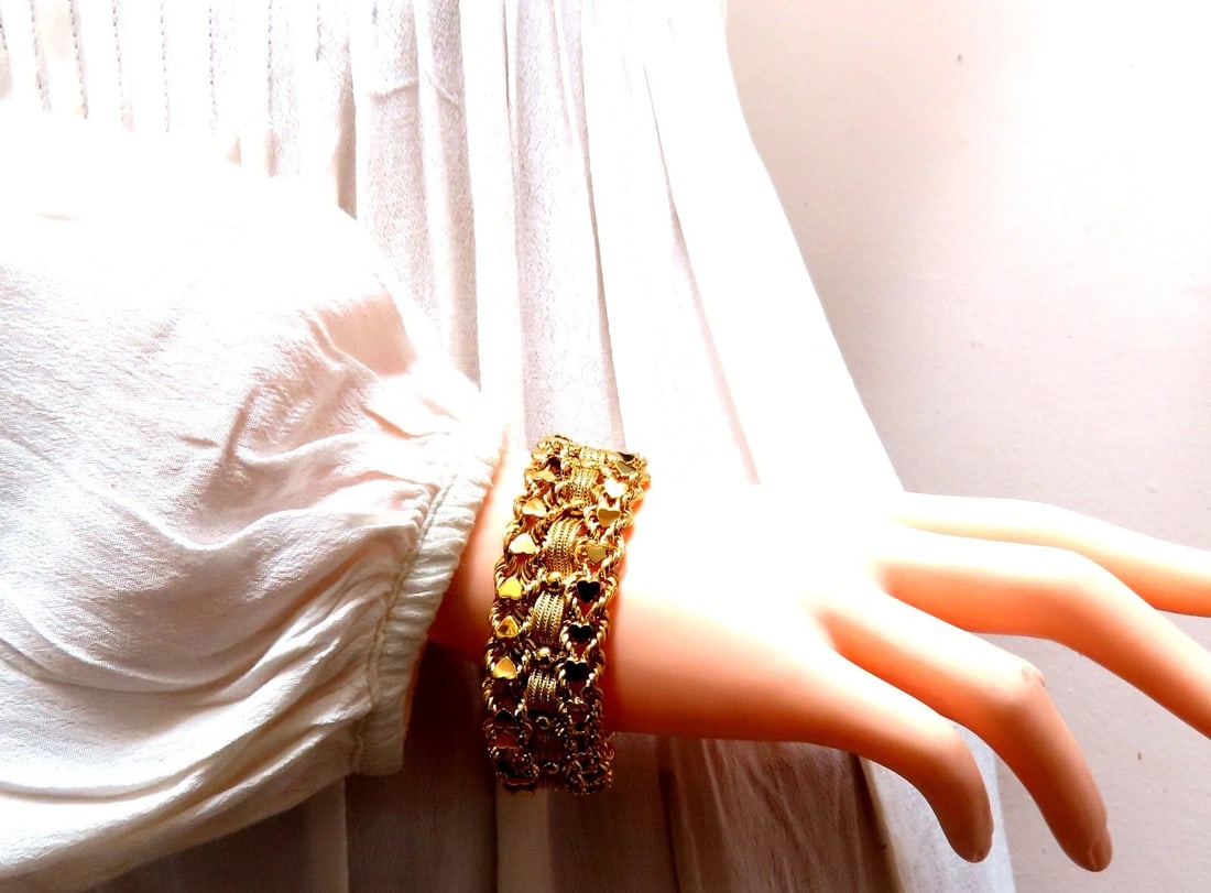 14kt Gold Hearts Rope & Tassel Vintage Hand winded Intricate Bracelet** - 9