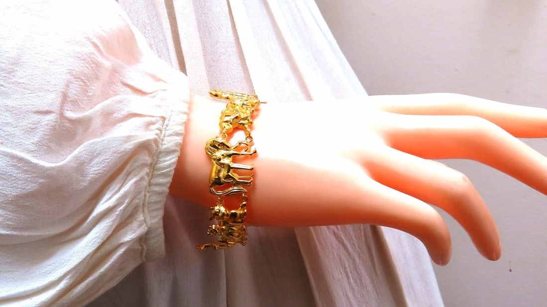 14kt Gold Animal Trail Noah Ark Bracelet Bear Sheep Kangaroo Pig Swan Lion** - 10