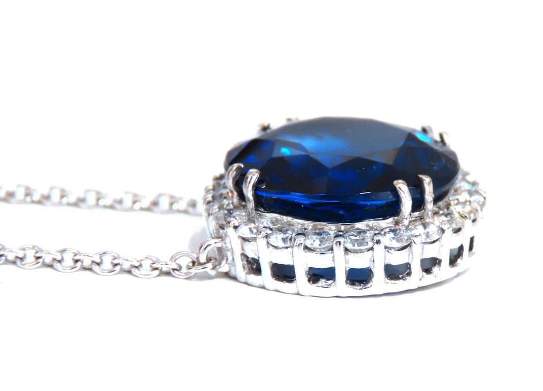 20.09ct Lab Round Blue Sapphire Diamonds pendant 14kt ** - 5