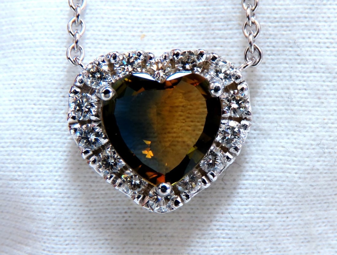 GIA certified 2.23ct Natural No Heat Heart Sapphire Diamonds Necklace 14kt ** - 2