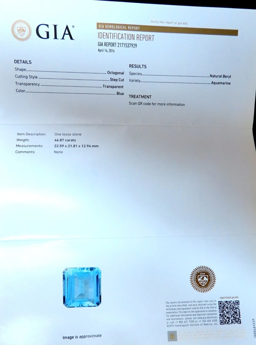 GIA Certified 46.87ct Natural Blue Emerald Cut Aquamarine Magnificent** - 8