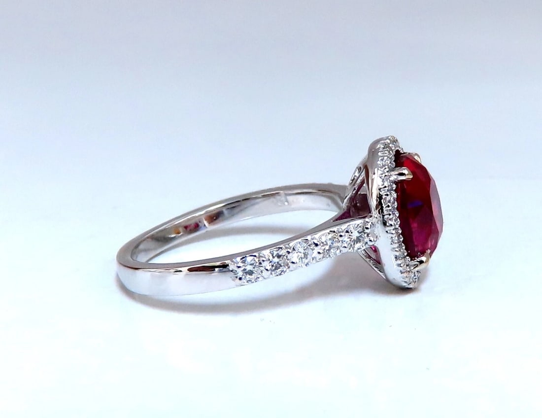 GIA certified 3.03ct no heat natural ruby diamond ring 18kt classic halo - 6