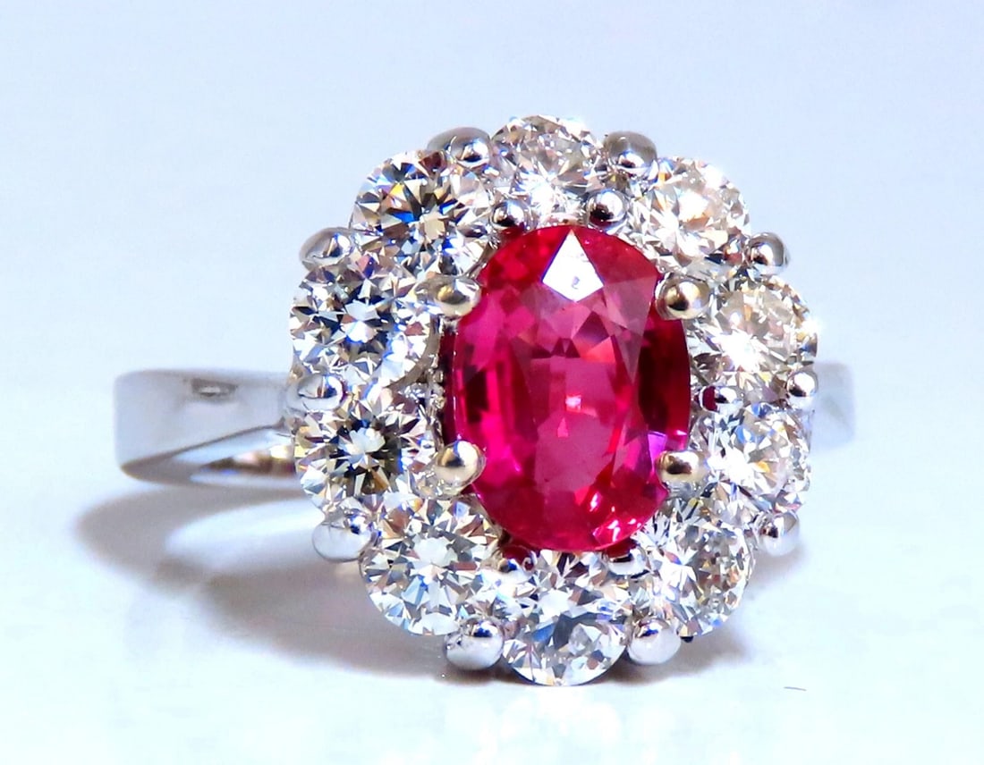 GIA certified 1.59ct No Heat natural ruby diamond ring 14kt classic halo - 2