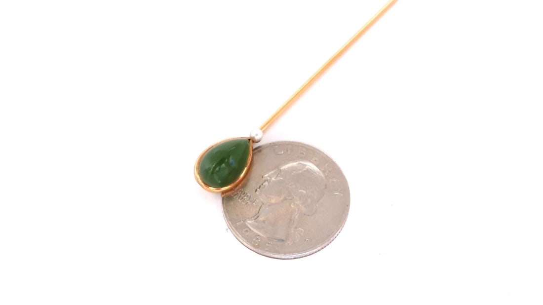 Natural American Green Jade Hat stick Pin scarf 14kt gold** - 4
