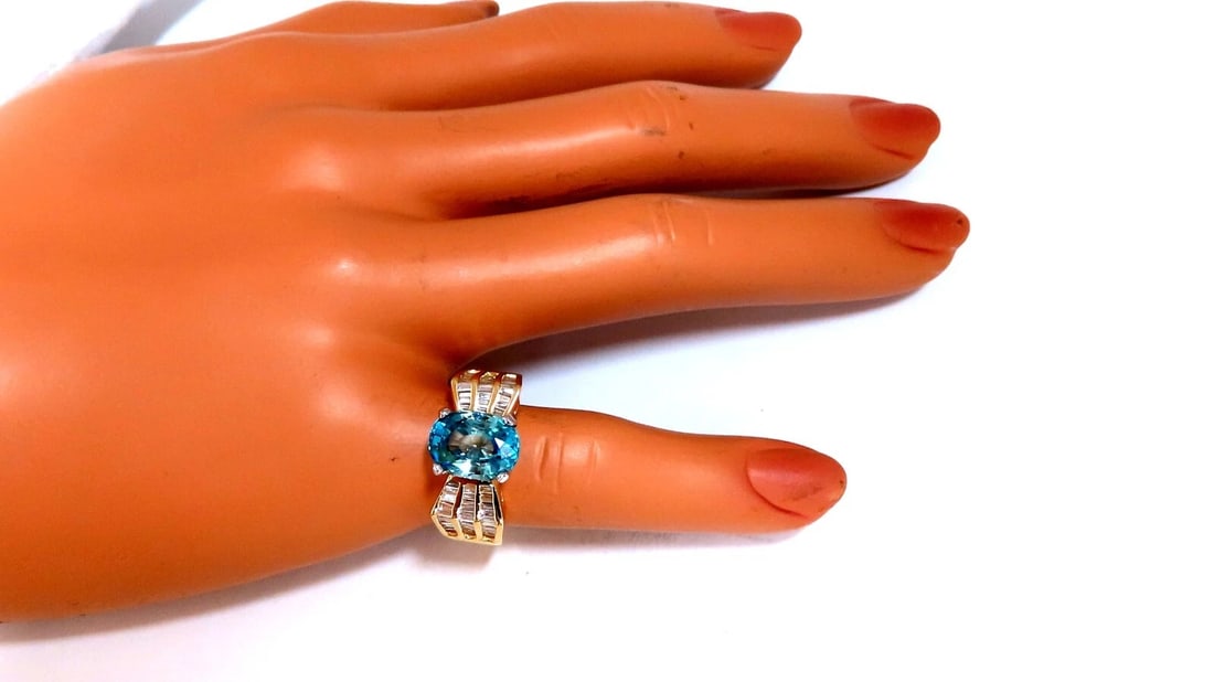 5.36 carat natural blue zircon baguette diamond ring 14kt gold** - 4