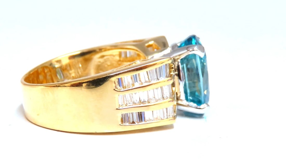 5.36 carat natural blue zircon baguette diamond ring 14kt gold** - 6