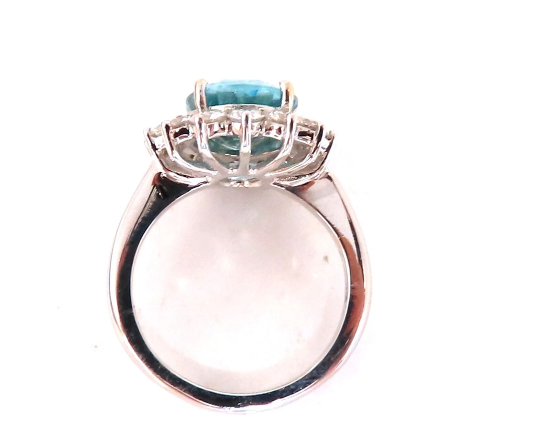 7.22ct natural blue zircon diamonds cluster cocktail Halo ring 18kt gold - 4