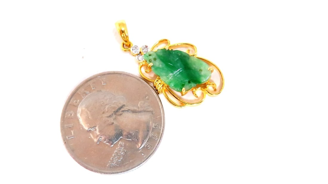 Natural Jade Carved Diamond Pendant 18kt** - 5