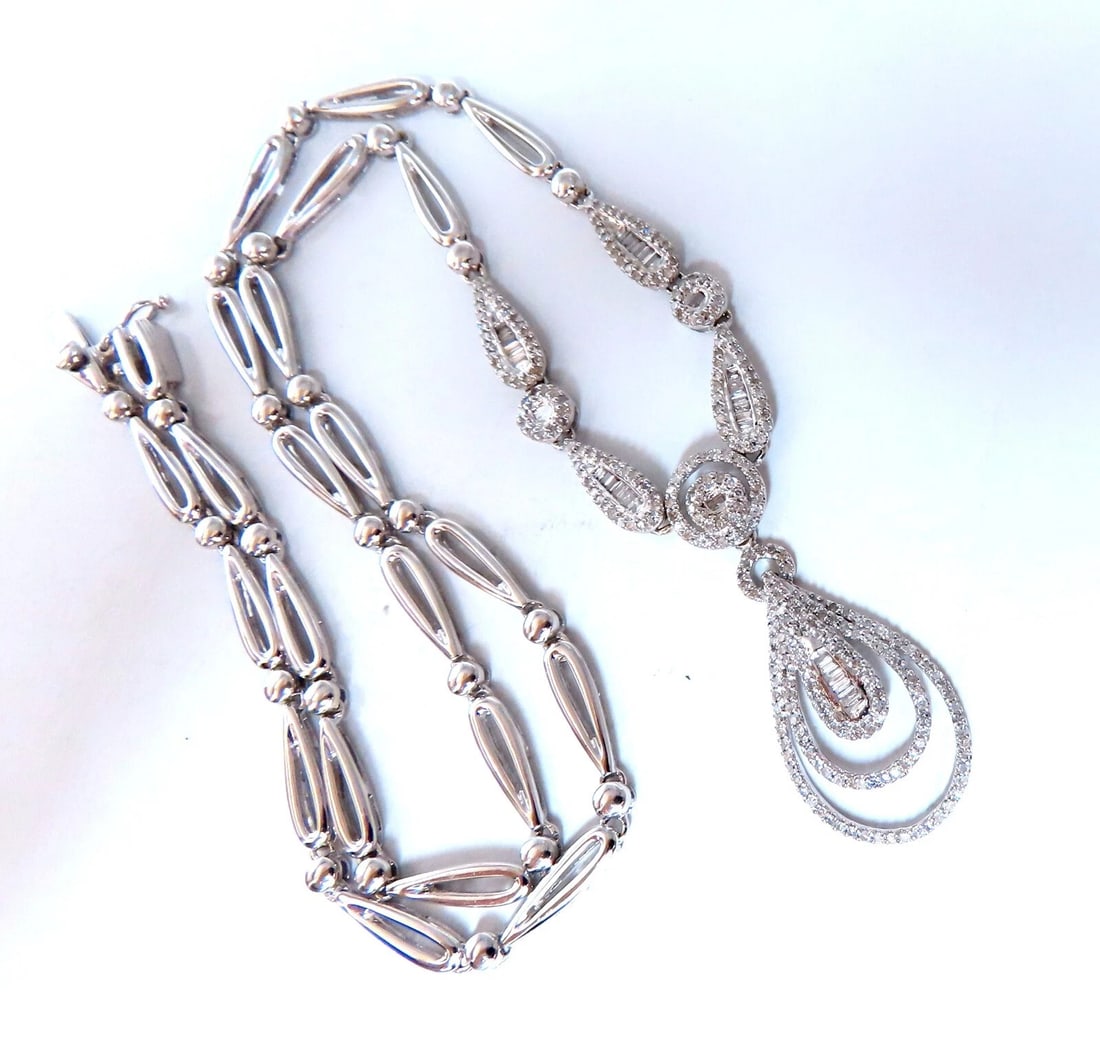 1.30ct natural baguette diamonds iconic pear loop necklace 14kt mother of bride* - 2