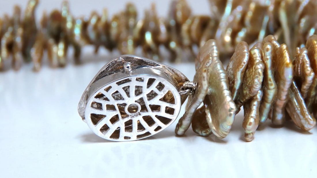 20 mm baroque off shape Pearl necklace 14kt gold diamond clasp** - 3