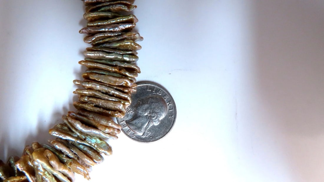 20 mm baroque off shape Pearl necklace 14kt gold diamond clasp** - 4