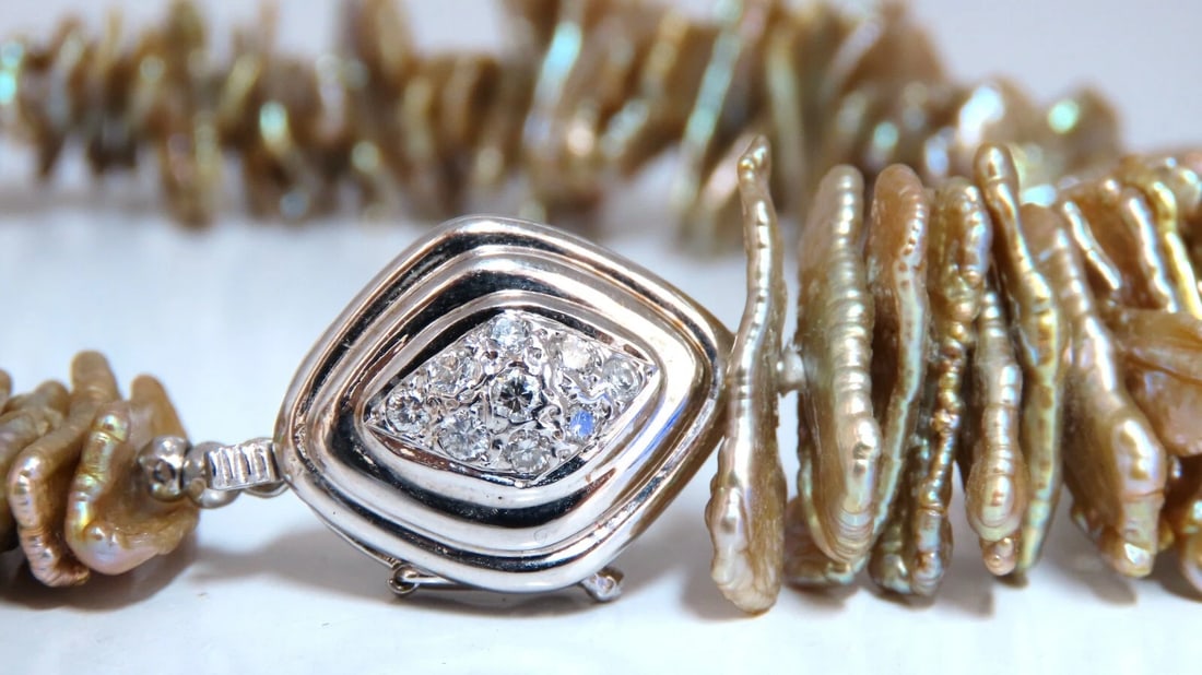 20 mm baroque off shape Pearl necklace 14kt gold diamond clasp** - 5