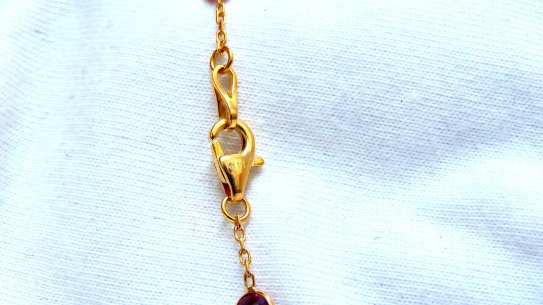 26.45ct natural vivid pink sapphires Ruby diamond yard station necklace 14kt ** - 6