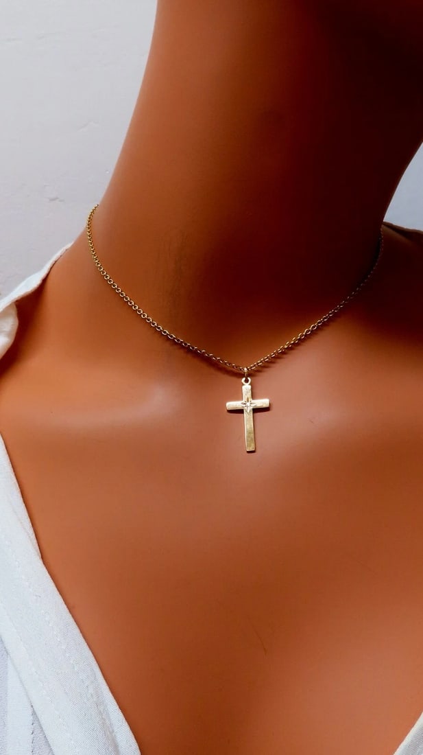 14kt gold cross diamond pendant 14kt 14 inch** - 7