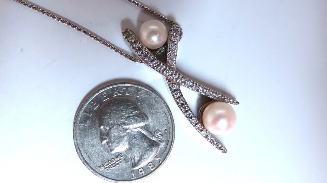 8 mm South Sea Pearls diamonds x necklace 14 karat white gold** - 4