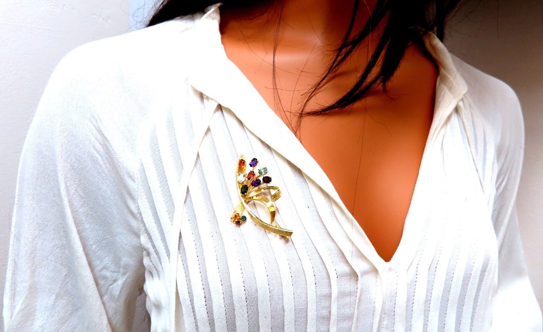 Natural Tourmaline Aquamarine Citrine Amethyst Garnet Bundle Pin 18kt Gold** - 6