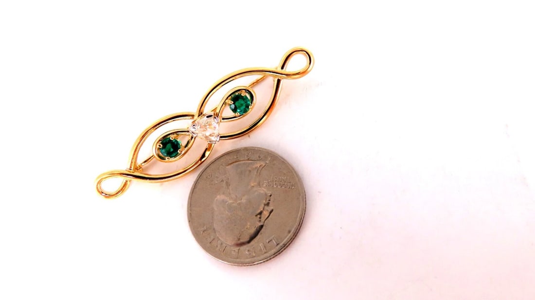Natural Trilliant Diamond Emerald Infinity Pin 14kt** - 7