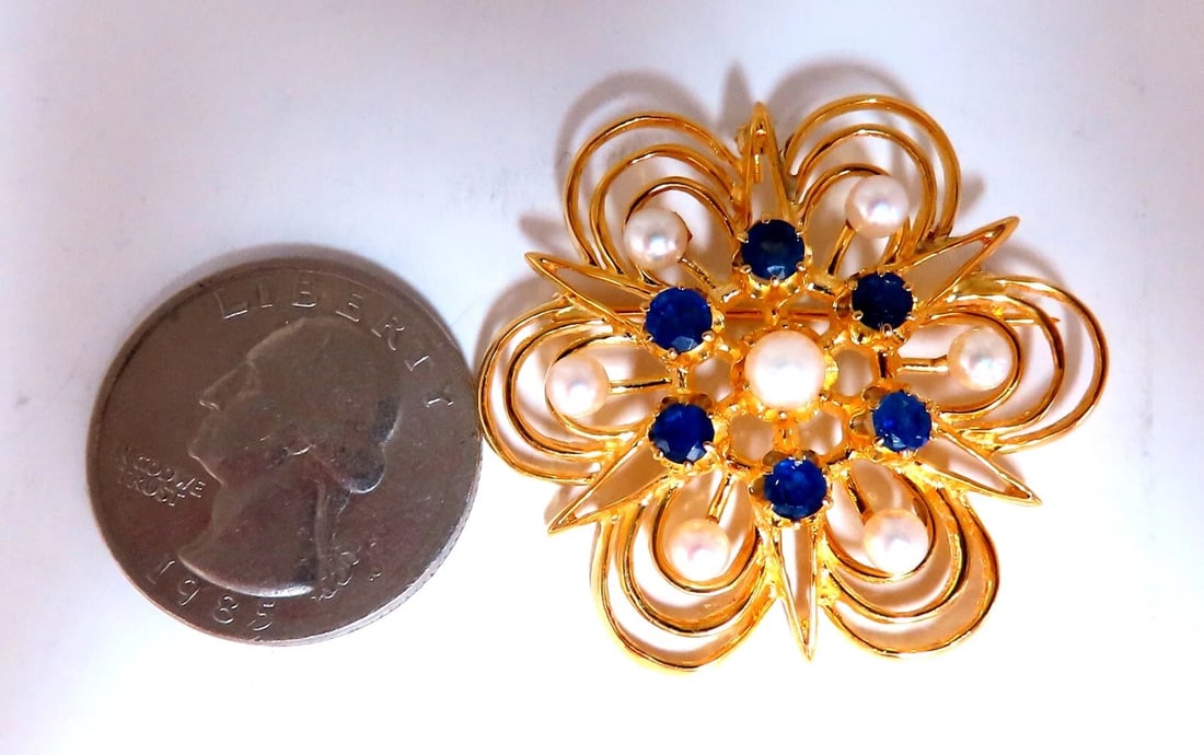 Cosmopolitan 14kt Gold Sapphire Pearl Pin 14kt** - 6