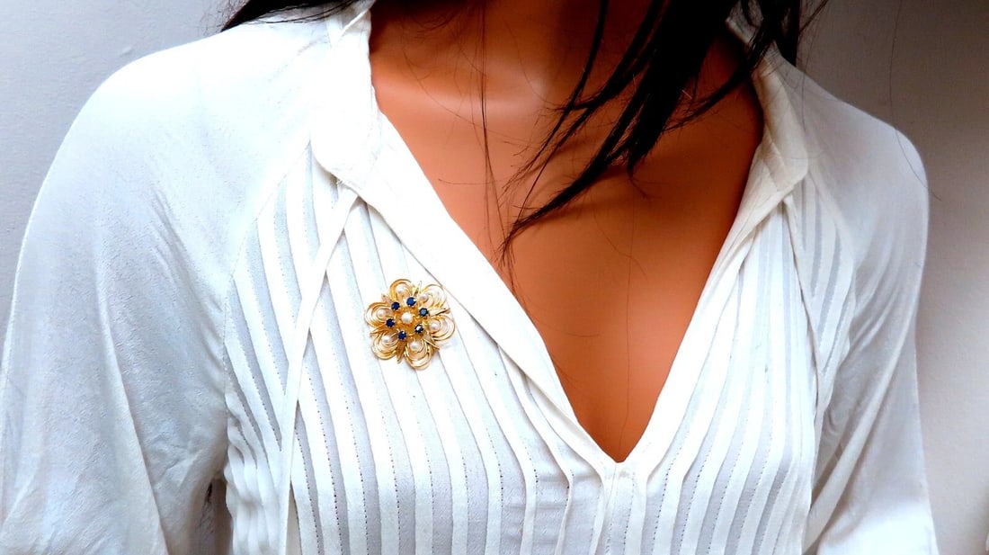 Cosmopolitan 14kt Gold Sapphire Pearl Pin 14kt** - 7