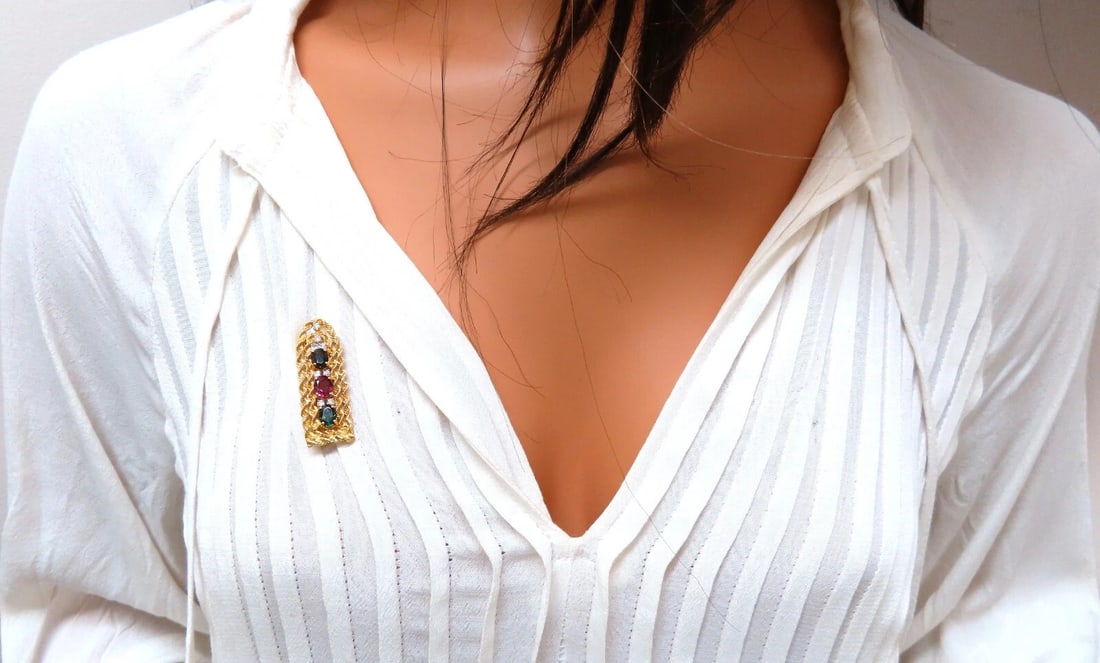 3ct. Natural Green Brown Pink Tourmaline Rope Twist .40ct Diamond Pin 14kt ** - 5