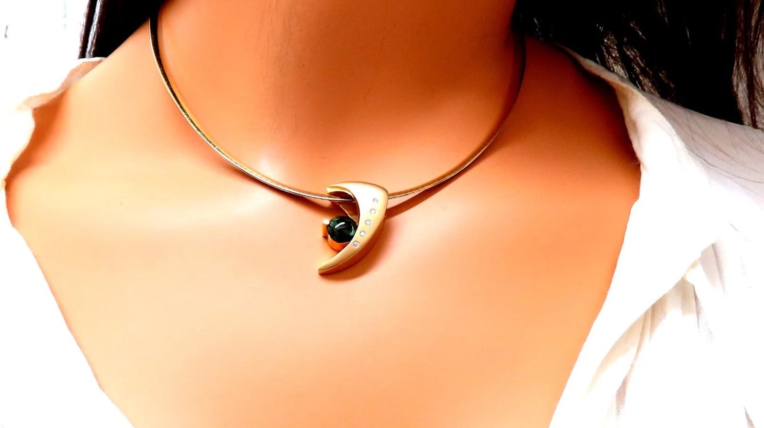 3ct Natural Green Round Tourmaline Mod Deco Necklace Omega 14kt** - 10