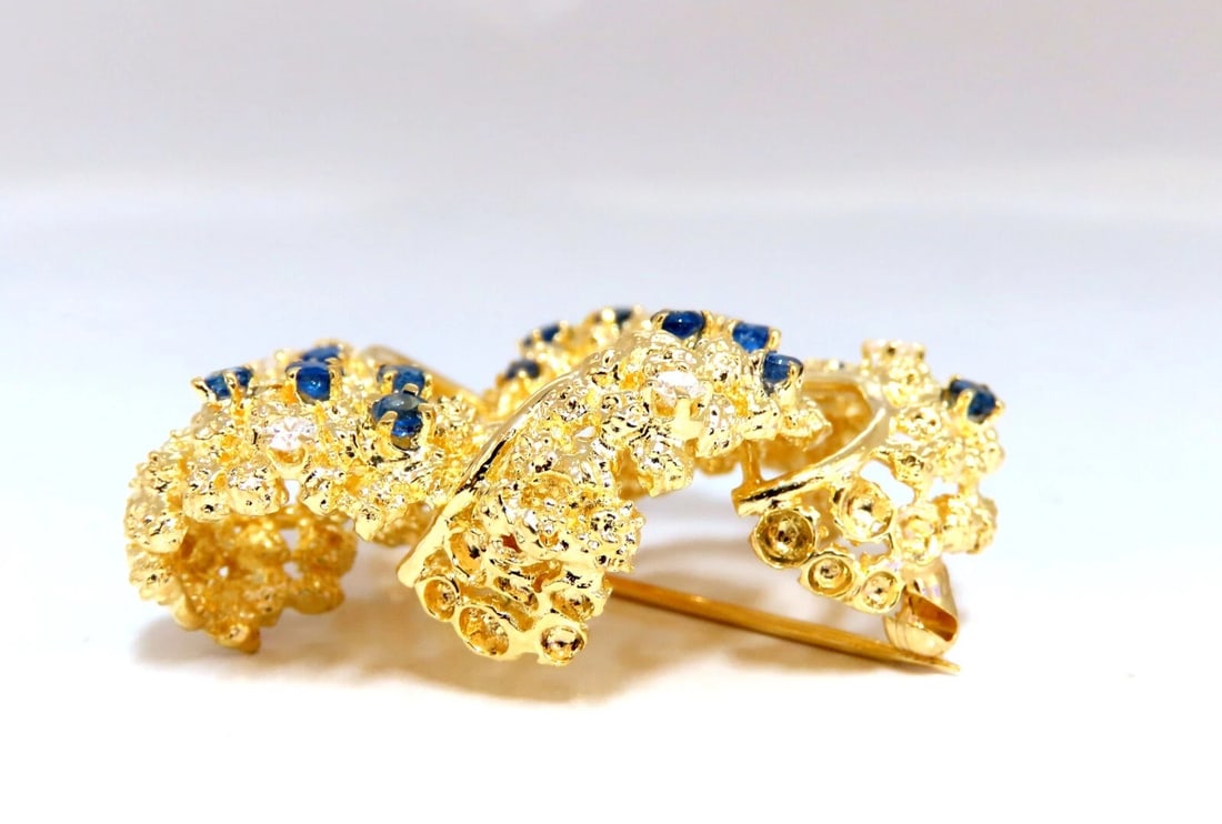 Swirling 18kt Gold Natural Sapphire Diamonds Pin** - 4