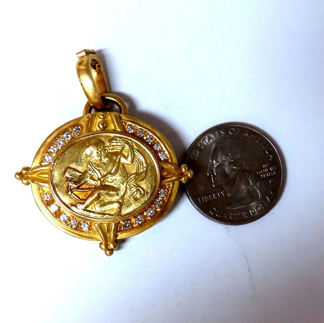 Zodiac Vintage Medallion Natural .60ct Diamonds Pendant Pin 18kt** - 3