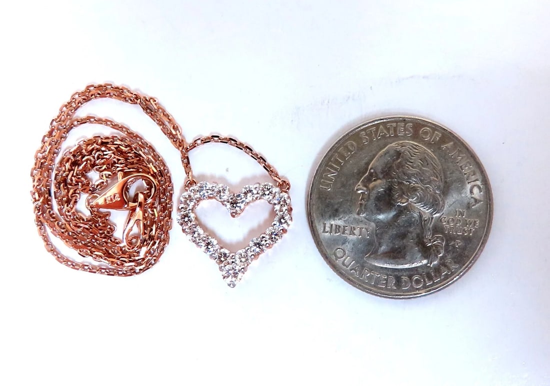 .74ct natural diamonds open heart necklace 14kt g/vs** - 4