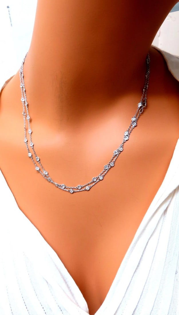 3.45ct natural diamonds eternity station by yard double wrap necklace 14kt ** - 7