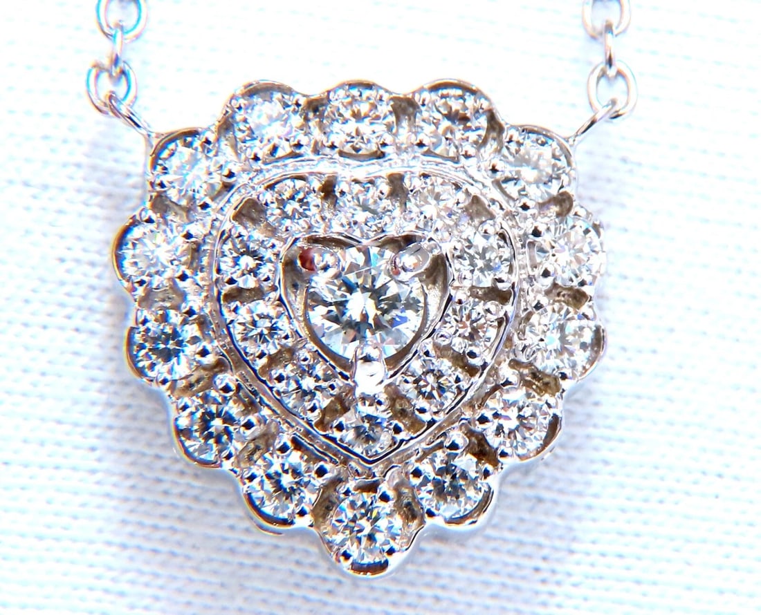 .72ct Bead Set Heart Natural diamonds cluster necklace 14 karat** - 2